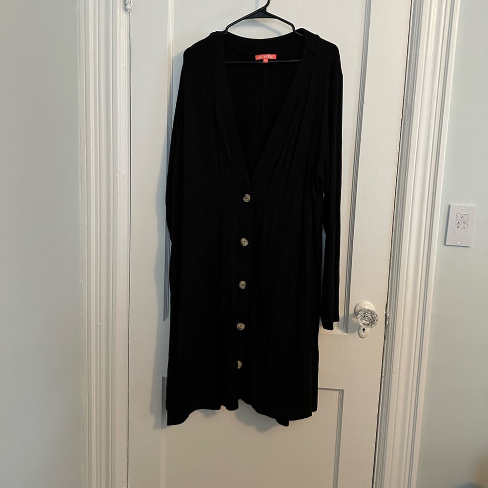 All Worthy Hunter McGrady Button Front Knee Length Cardigan - Black Size XL - Picture 1 of 4